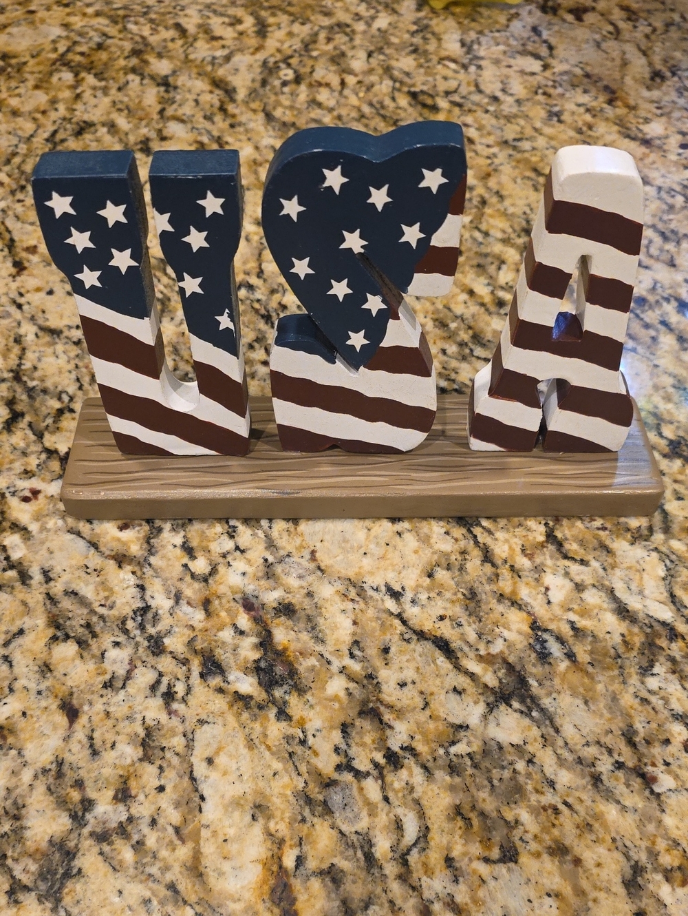 USA Flag Wooden 'USA' Decorative Block Accent - Blue, White, Brown